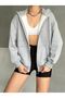 Women's Gray Zippered Oversize Sweat Cardigan