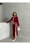 Women's Burgundy Pearl Buttoned Skirt Knitwear Set - 2