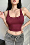 Women's Burgundy Wide Strap Tank Top - 4