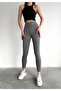 Women's Gray Ribbed High Waist Tights - 3