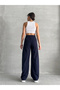 Women's Navy Blue Pleated Loose Palazzo Trousers - 6