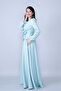 Mint Crew Neck Long Sleeve Woven Fabric Waist Drawstring Belted Pocket Maxi Length Invitation & Evening Dress - 6