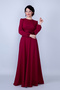 Burgundy Crew Neck Long Sleeve Woven Fabric Waist Shirred Belted Maxi Length Invitation & Evening Dress with Pockets - 4