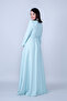 Mint Crew Neck Long Sleeve Woven Fabric Waist Drawstring Belted Pocket Maxi Length Invitation & Evening Dress - 7