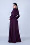 Plum Crew Neck Long Sleeve Woven Fabric Waist Drawstring Belted Maxi Length Invitation & Evening Dress with Pockets - 6