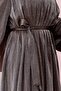 Balloon Sleeve Stoned Shimal Evening Dress-Brown - 4