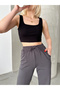 Women's Black Square Neck Zero Sleeve Viscose Camisole Crop