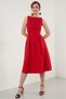 Crew Neck Regular Fit Pocketed Pleated Midi Dress DRESS 6051963 - 6