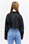 Women Spread Collar Long Sleeve Plain Shirt Top, Black - 3
