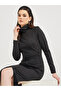 Solid High Neck Bodycon Midi Dress with Fringes Detail - 4