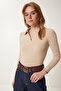 Polo Neck Ribbed 2 Pack Knitted Blouse Cream Red Lgt0033 - 7