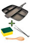 5-Burner Cast Iron Pan 5-Burner Granite Pan Five-Burner Pan Camping Pan Tongs Dish Sponge + Tongs + Spoon