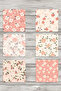 Minimal Flowers No:2 Printed Set of 6 Decorative Wooden Square Coasters