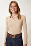 Polo Neck Ribbed 2 Pack Knitted Blouse Cream Red Lgt0033 - 6