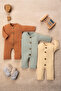 Organic Wooden Buttoned Report Long Sleeve 3-Piece Romper Set Baby Romper
