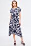 Women's Dark Navy Blue Elastic Waist Tie Patterned Dress ARM-22Y001044 - 2