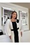 Women's Imported Fabric Striped Rose Detailed Belted Lined Pleated Special Design Dress - 3