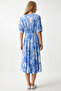 Wraped Collar Floral Summer Viscose Dress Blue Lrv0077 - 8