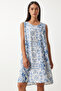 Blue and White Patterned Linen Viscose Mini Dress - Lbh0004