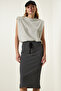 Striped Slit Knitted Wrap Skirt Black Lff0012 - 2