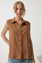 Sleeveless Viscose Shirt Medium Brown Lto0009 - 3