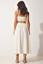 Linen with Pockets, Flared Skirt Cream (Lmc0007) - 4
