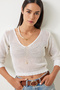 Openwork Summer Crop Knitwear Blouse Ecru Lyy0008 - 2