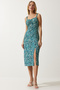 Double Strap Patterned Knitted Dress Green Black Lmc0014 - 3