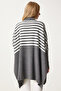 Gray Striped Oversize Side Slit Poncho Sweater - Ldd0031 - 4