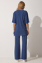 Ribbed Flexible Knitted Bottom Top Set Indigo Blue Lkh0003 - 5