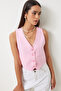 V-Neck Linen Vest Pink Lkt0003 - 2
