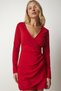 Wrap Collar Body Hugging Stylish Woven Dress Red Lub0014