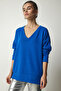 V-Neck Soft Knitted Sweater Cobalt Blue Lub0032 - 2