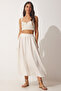 Linen with Pockets, Flared Skirt Cream (Lmc0007) - 2