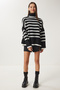 Turtleneck Oversize Striped Knitwear Sweater Bone Black Lbv0021 - 3