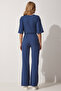 Ribbed Flexible Knitted Bottom Top Set Indigo Blue Lkh0003 - 4