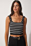 Black Striped Crop Knitwear Blouse - Lyy0009 - 2