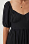 Heart Collar Textured Summer Knitted Dress Black Lub0010 - 6