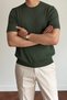 Men's Khaki Ribbed Slim Fit Crew Neck Knitwear T-Shirt