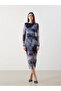 Original Oval Neck Batik Patterned Women's Bodycon Dress - 2
