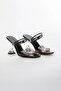 Women's Thin Heeled Black Transparent Ribbed Slippers - 4