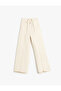 Viscose and Linen Blended Wide Leg Trousers with Lace-Up Waist