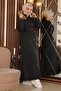 Plus Size Hooded Ribbed Coat Black 15500 - 4