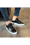 Black White Genuine Leather Lace-Up Sneaker Shoes - 2