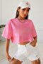 Women's Pink Oversize Crew Neck Crop T-Shirt - 2