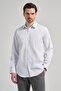 Men's White Long Sleeve Patterned Half Italian Collar Flexible Slim Fit Shirt 1004245217