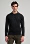 Men's Black Polo Collar Plain Casual Cotton Slim Fit Knitwear 1012245250