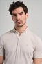Stone Color Short Sleeve Plain Knitted Italian Collar Pocketless Cotton Classic Slim Fit Shirt 1004250156 - 5