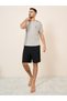 Tape Detail Minimal Print T-shirt and Short with Pocket Set - 2