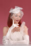 Off White Lace Bridal Cap Wedding Hat and Satin Long Bridal Gloves Combine Set